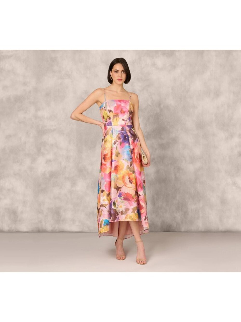 Aidan Mattox Adrianna Pappel Metallic Floral Jacquard Gown Pockets NWT US 6 Flaw